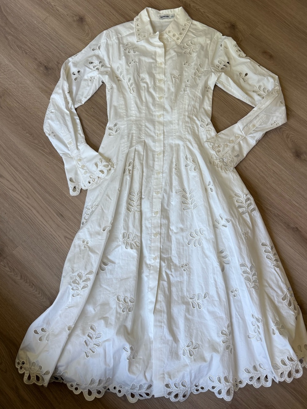 Simkhai Edna Embroidered Eyelet Midi Dress S White Brodie Anglaise Cotton Poplin - Picture 3 of 5